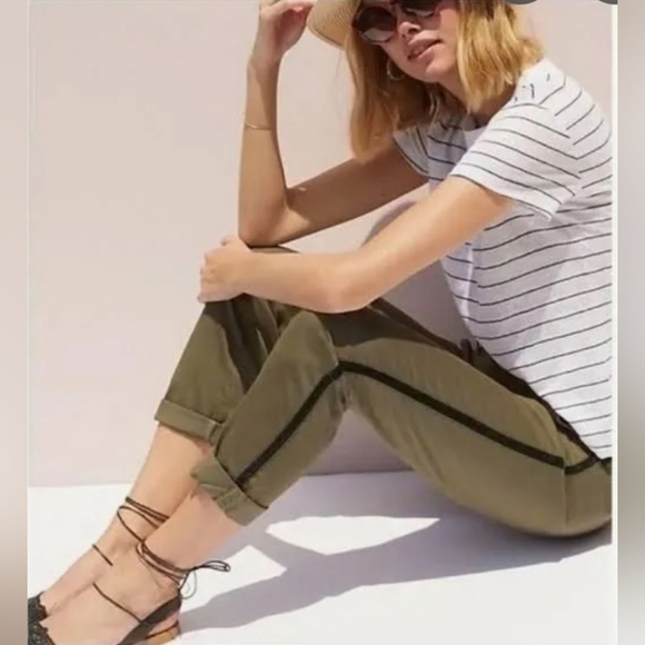 Anthropologie Chino Pants Straight Leg Velvet side stripe Relaxed Pants - Picture 2 of 7
